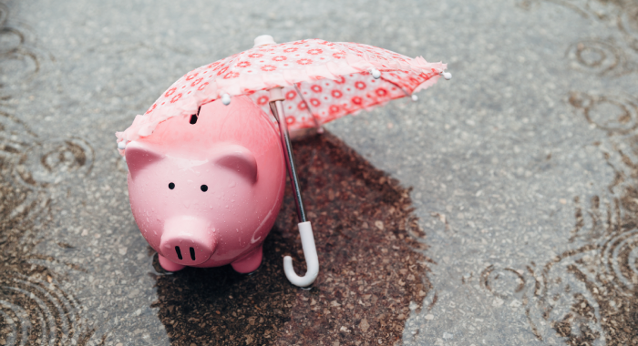 piggy bank with an umbrella under the rain