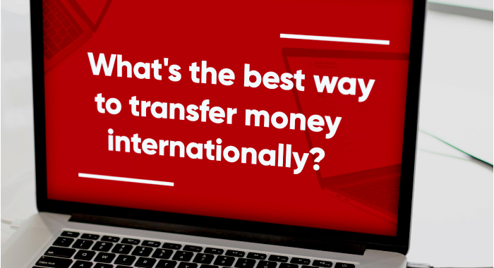 Computer displaying the question, "What's the best way to transfer money internationally?"