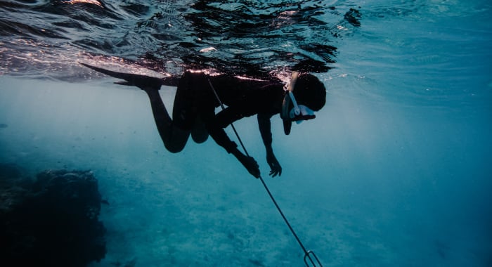 person spear fishing