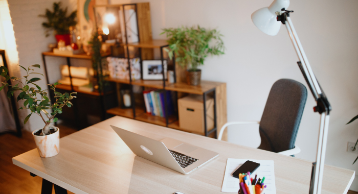 desk with laptop