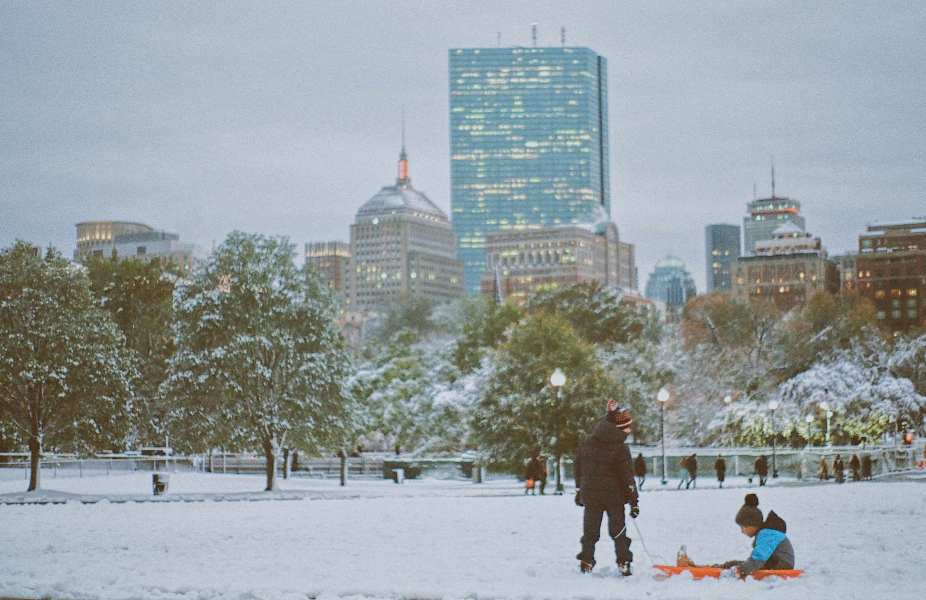 Kids playing in the snow in Boston