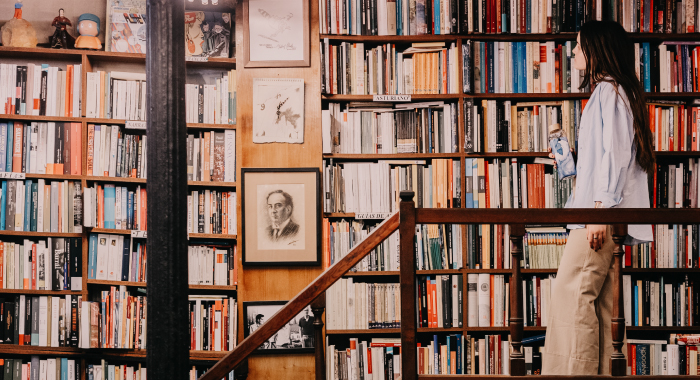 person in a bookstore 