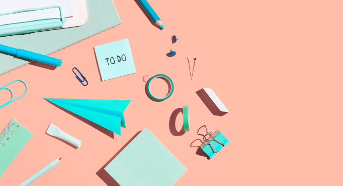 Stationary items on a desk