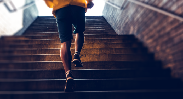 Person climbing steps