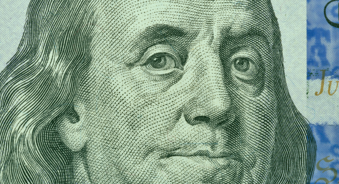 Close up of Benjamin Franklin bill